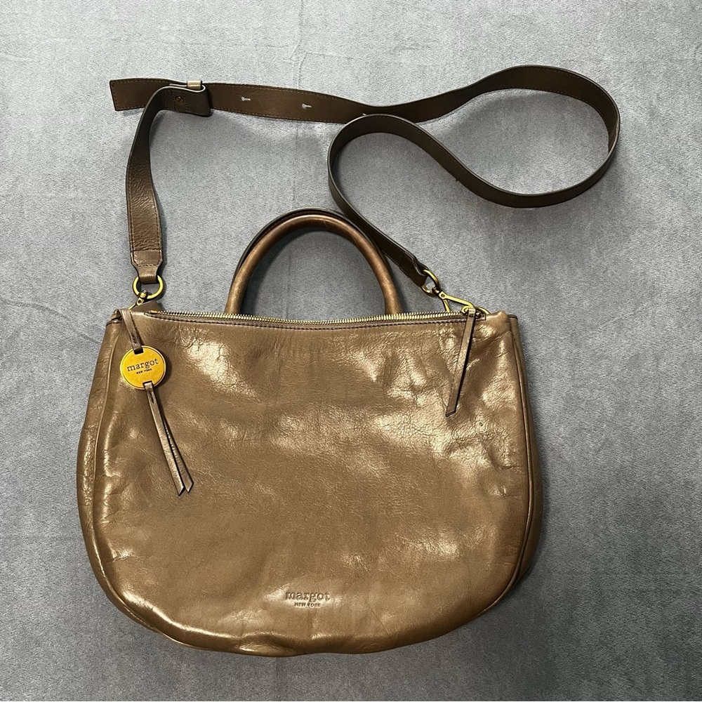 Margot new york Convertible Handbag Leather Tote Selene Gray Purse Medium Magnet